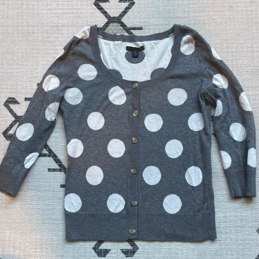 American Eagle size small grey & white 3/4 sleeve cardigan